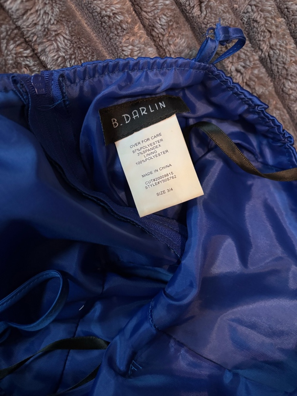 B Darlin Royal Blue Satin Maxi Dress Slit Spaghetti Strap Formal pockets Size 4 - Picture 10 of 13